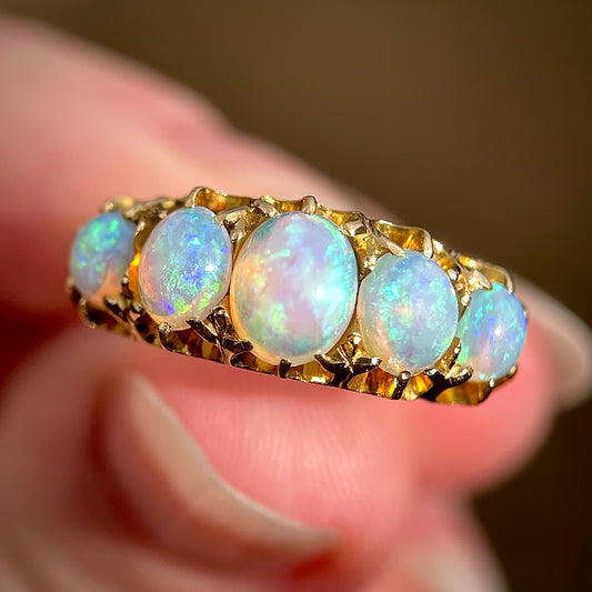 18CT Gold Antique Victorian Fully Hallmarked 1896 Fiery Crystal Opal Ring