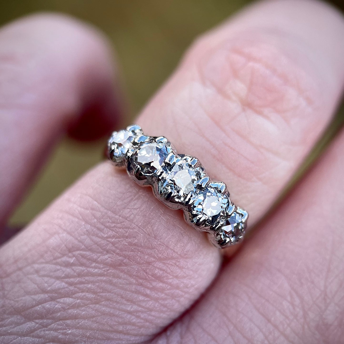 18ct Gold Antique Georgian Victorian Old Cut Diamond Five Stone Half Hoop Ring