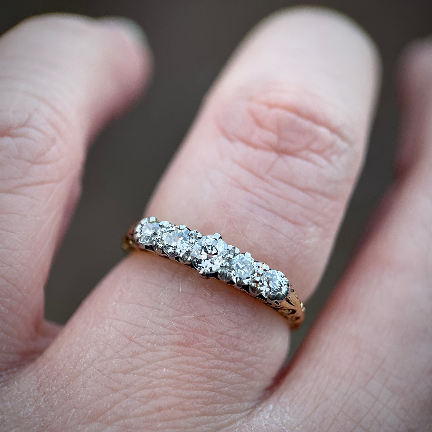 18ct Gold Antique Old Cut Diamond Five Stone Ring Size K 1/2