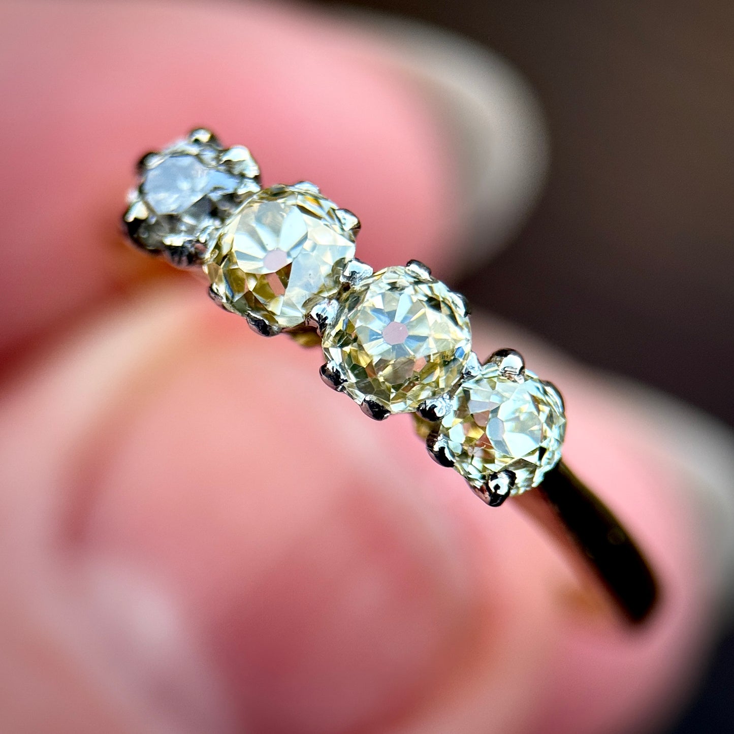 18ct Gold & Platinum Antique 0.88ct Old Cut Diamond Four Stone Ring