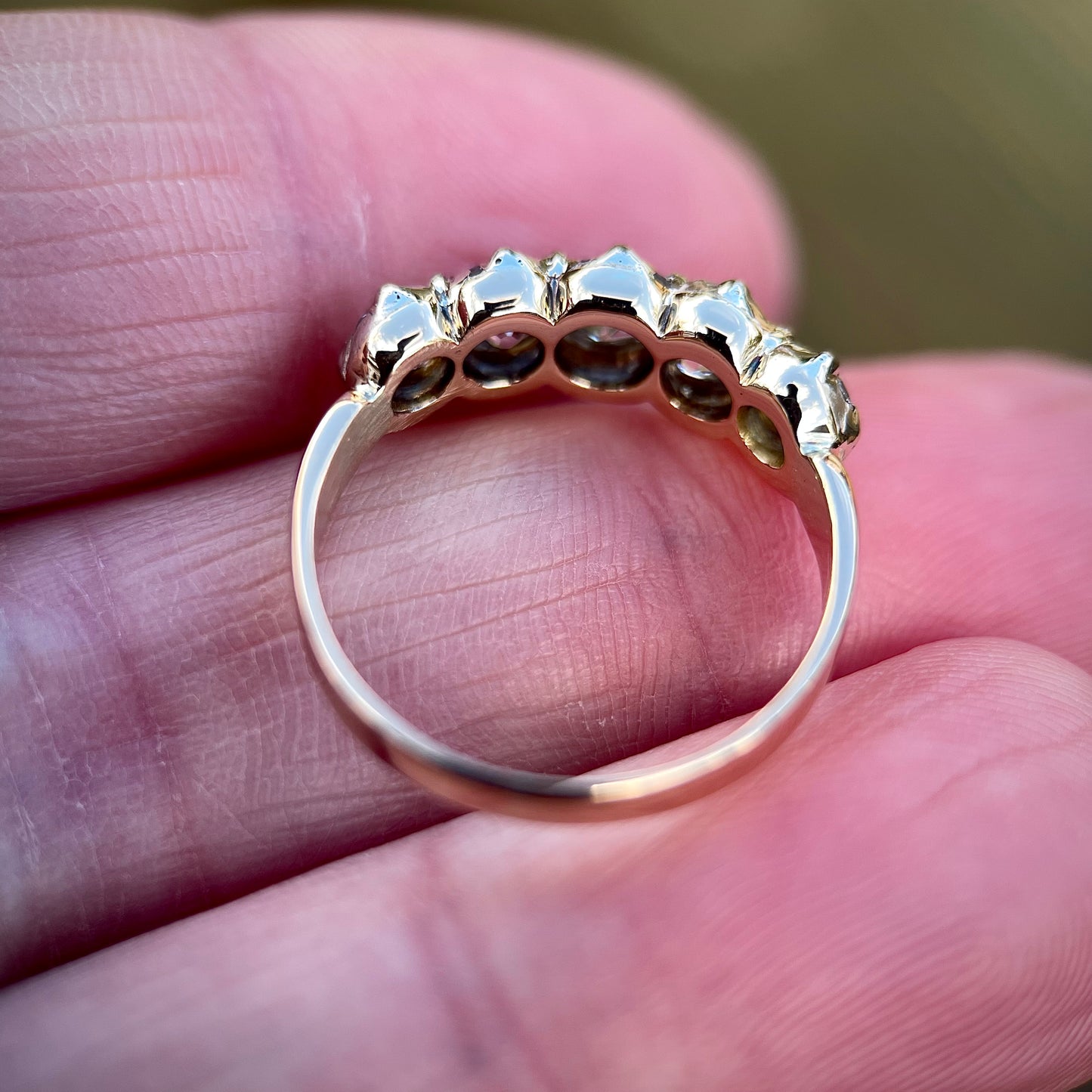 18ct Gold Antique Georgian Victorian Old Cut Diamond Five Stone Half Hoop Ring