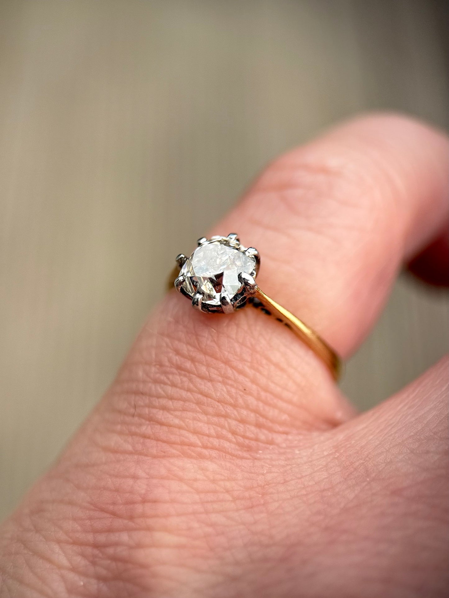 18ct Gold 1.03 ct Old Mine Cut Diamond Solitaire Engagement Ring Size J