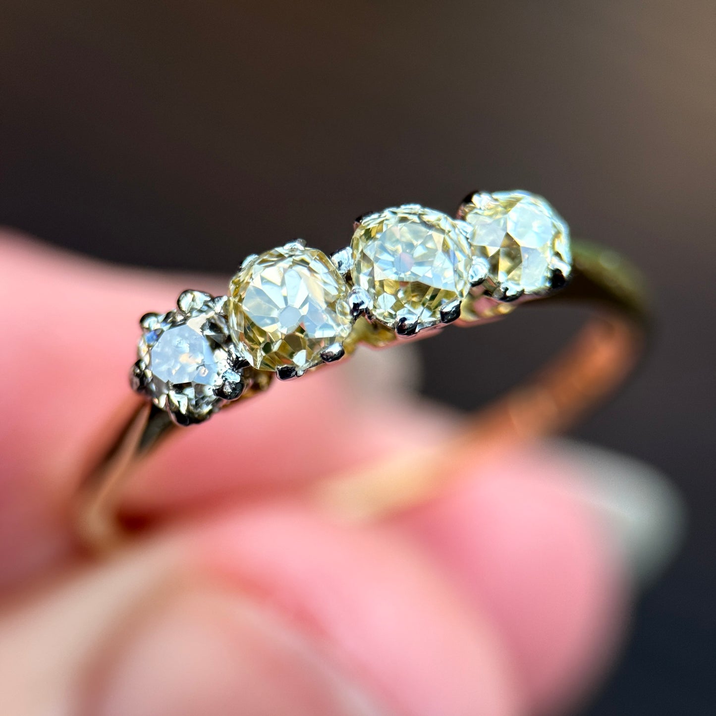 18ct Gold & Platinum Antique 0.88ct Old Cut Diamond Four Stone Ring