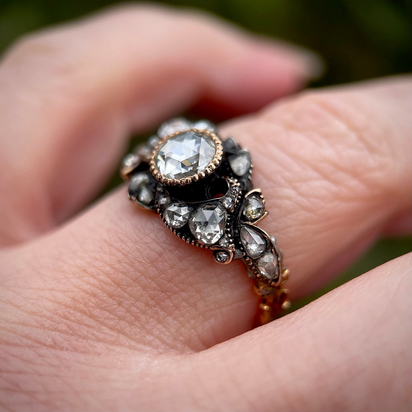 Antique Georgian 1.60ct Old Rose Cut Diamond Gold Ring N 1/2 4.9g