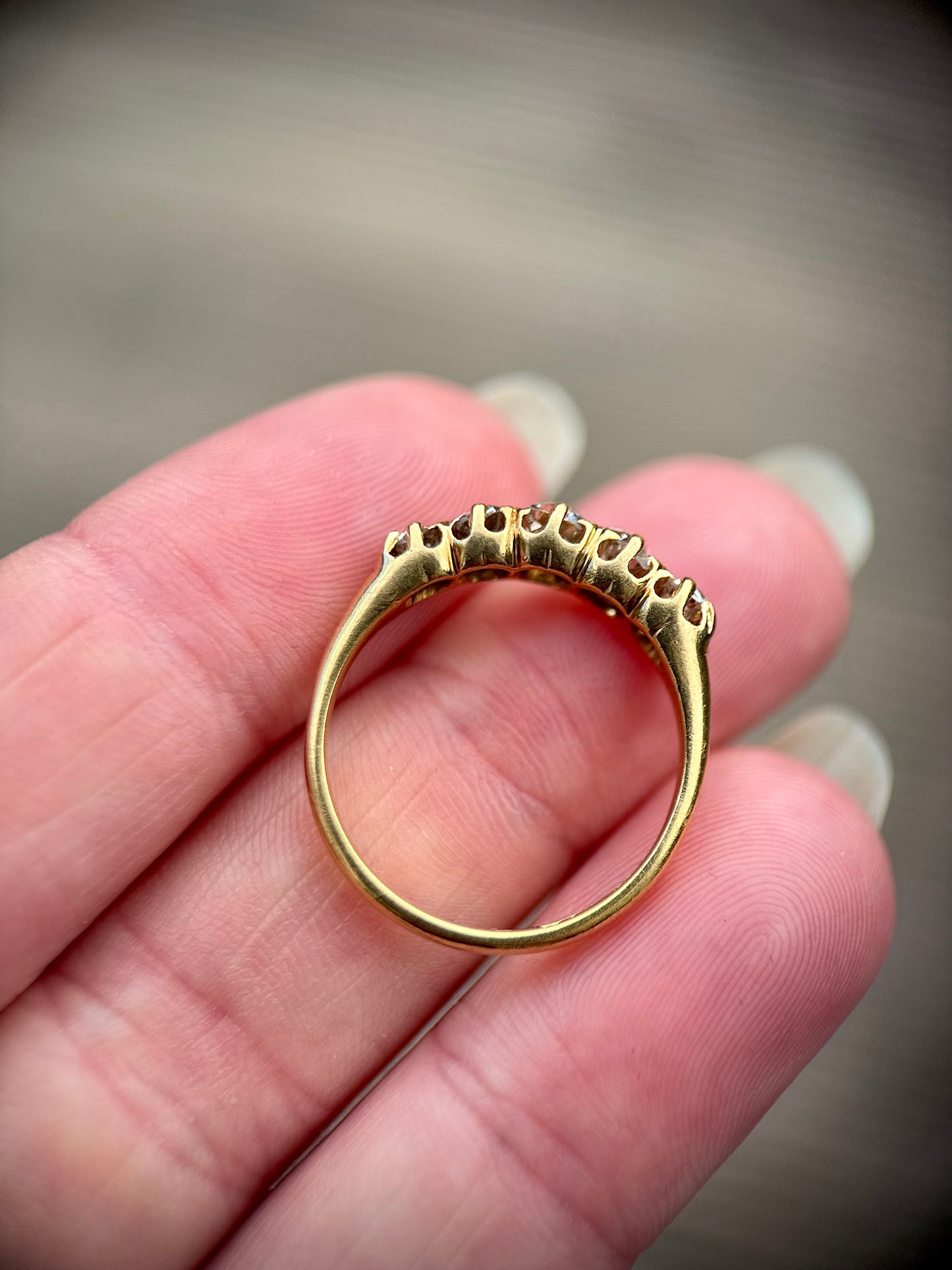 18ct Gold Antique 1.15ct Old Cut Diamond Five Stone Half Hoop Ring Size O