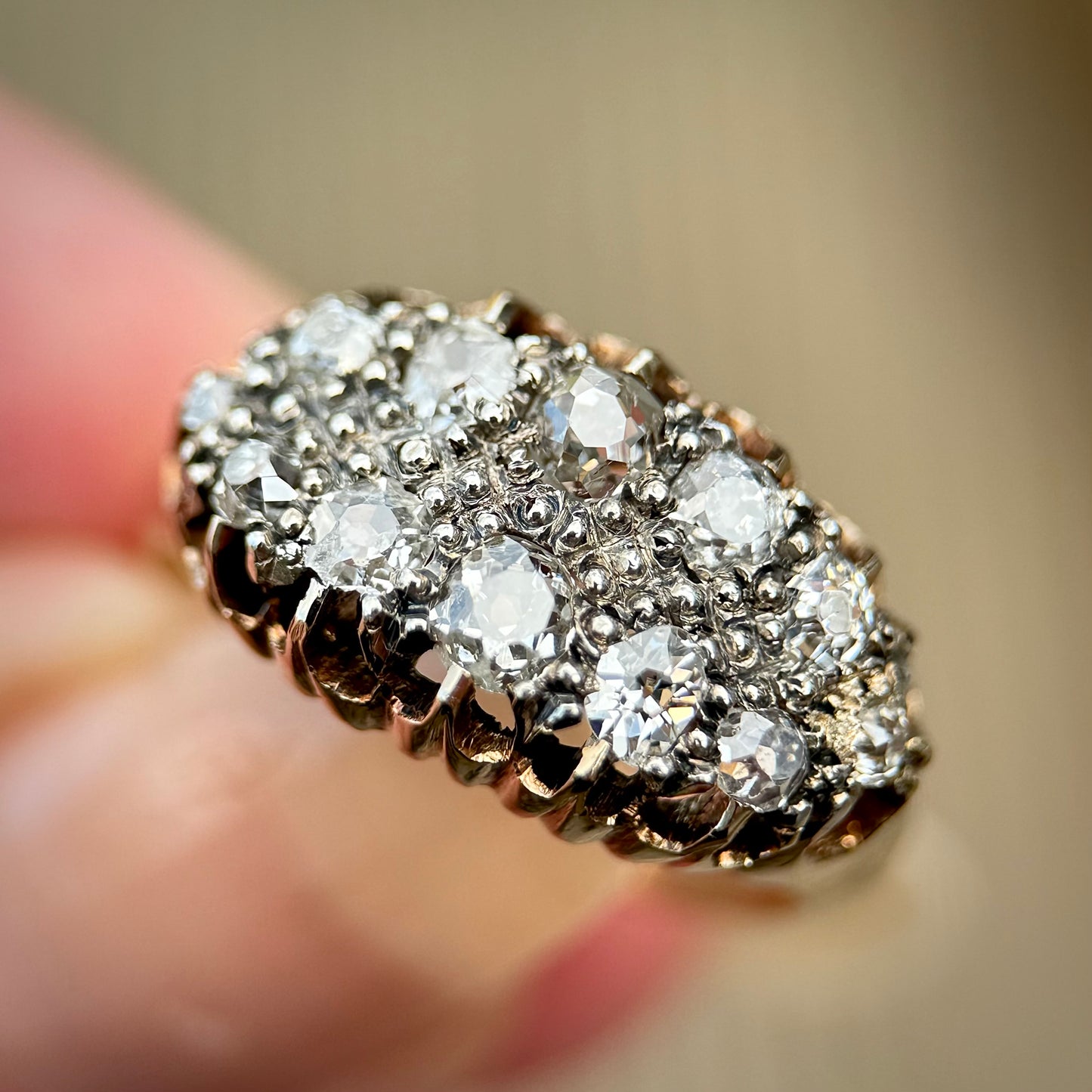 18ct Gold Antique Victorian 1.20ct Old Cut Diamond double two row boat Ring