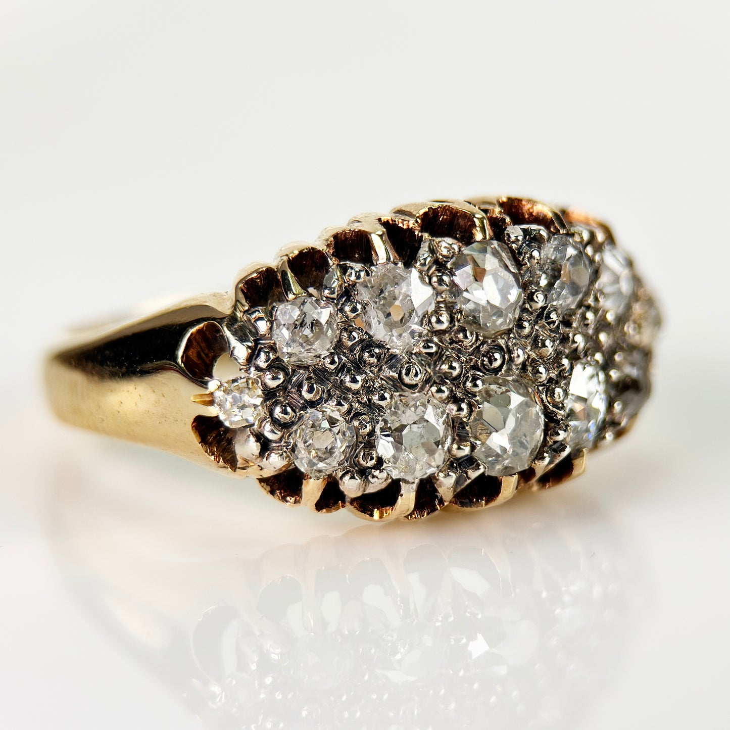 18ct Gold Antique Victorian 1.20ct Old Cut Diamond double two row boat Ring