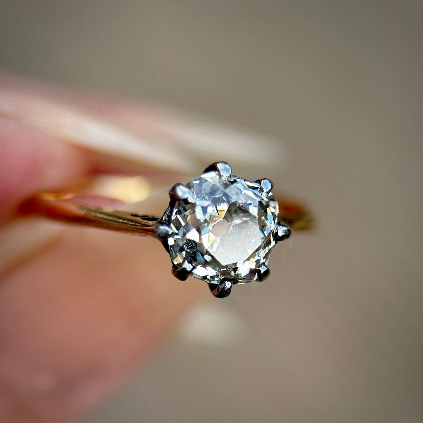 18ct Gold 1.03 ct Old Mine Cut Diamond Solitaire Engagement Ring Size J
