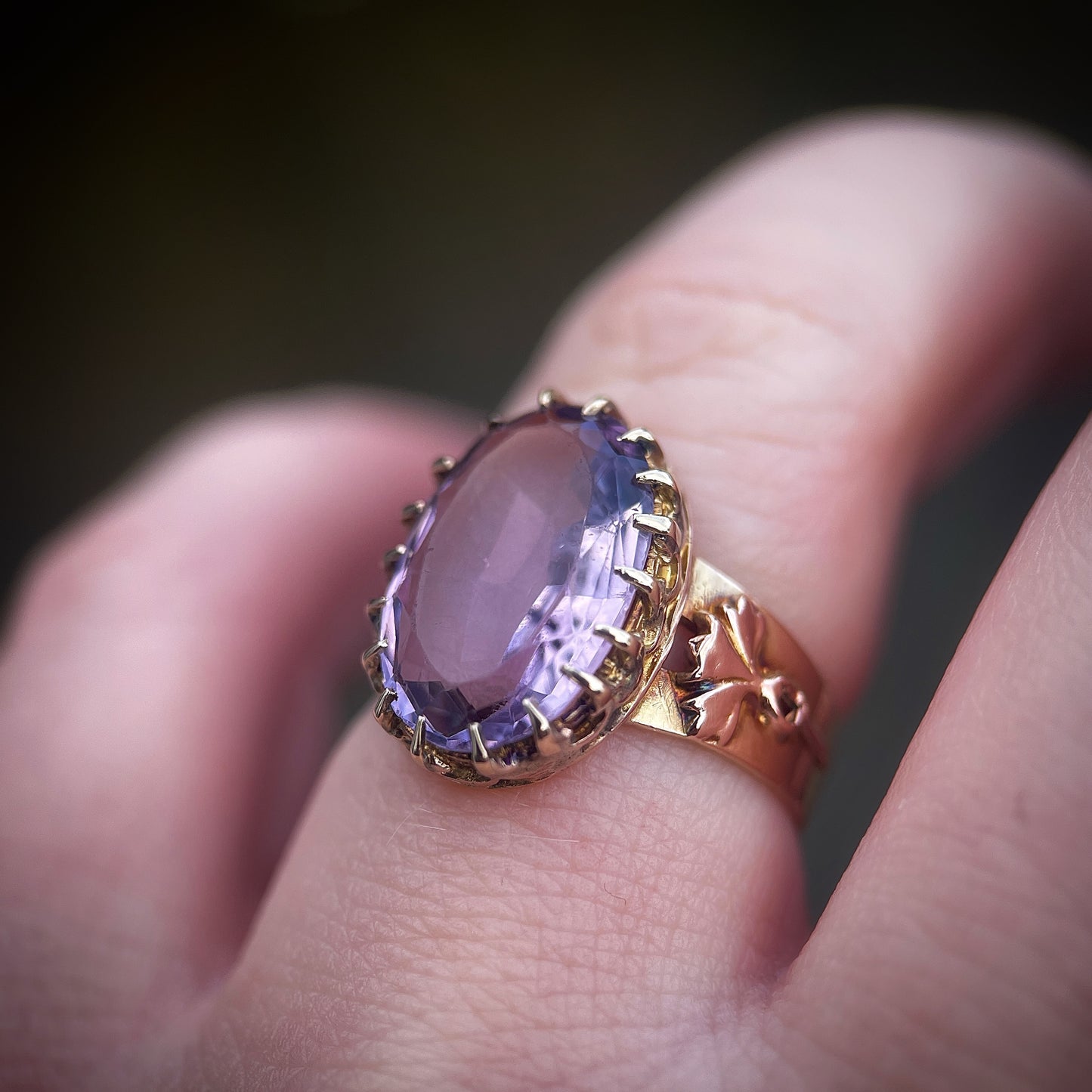 18ct Gold Antique Amethyst Solitaire Art Nouveau Arts & Crafts Ring Size K 1/2