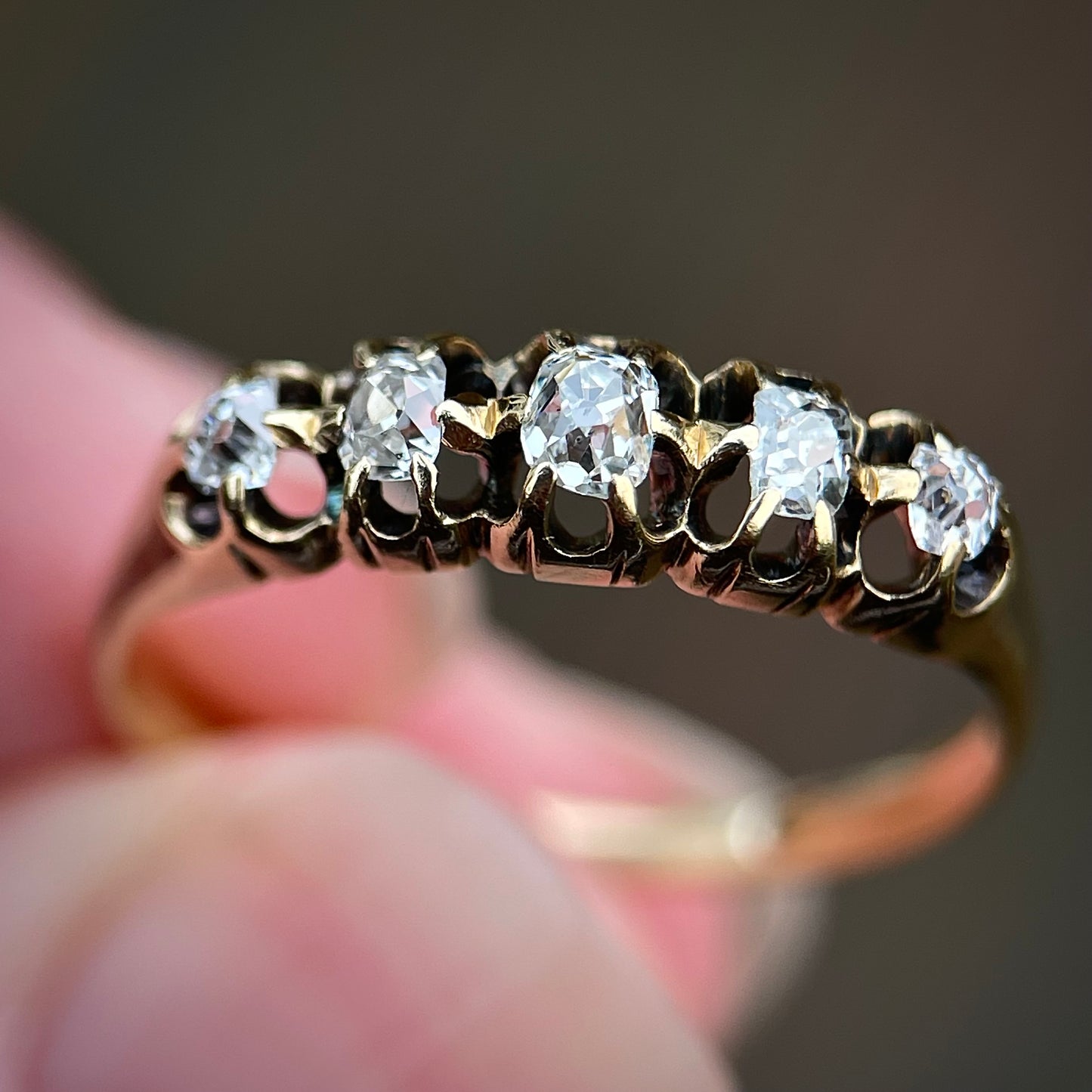 18ct Gold Antique Georgian Old Cut Diamond Five Stone Half Hoop Ring