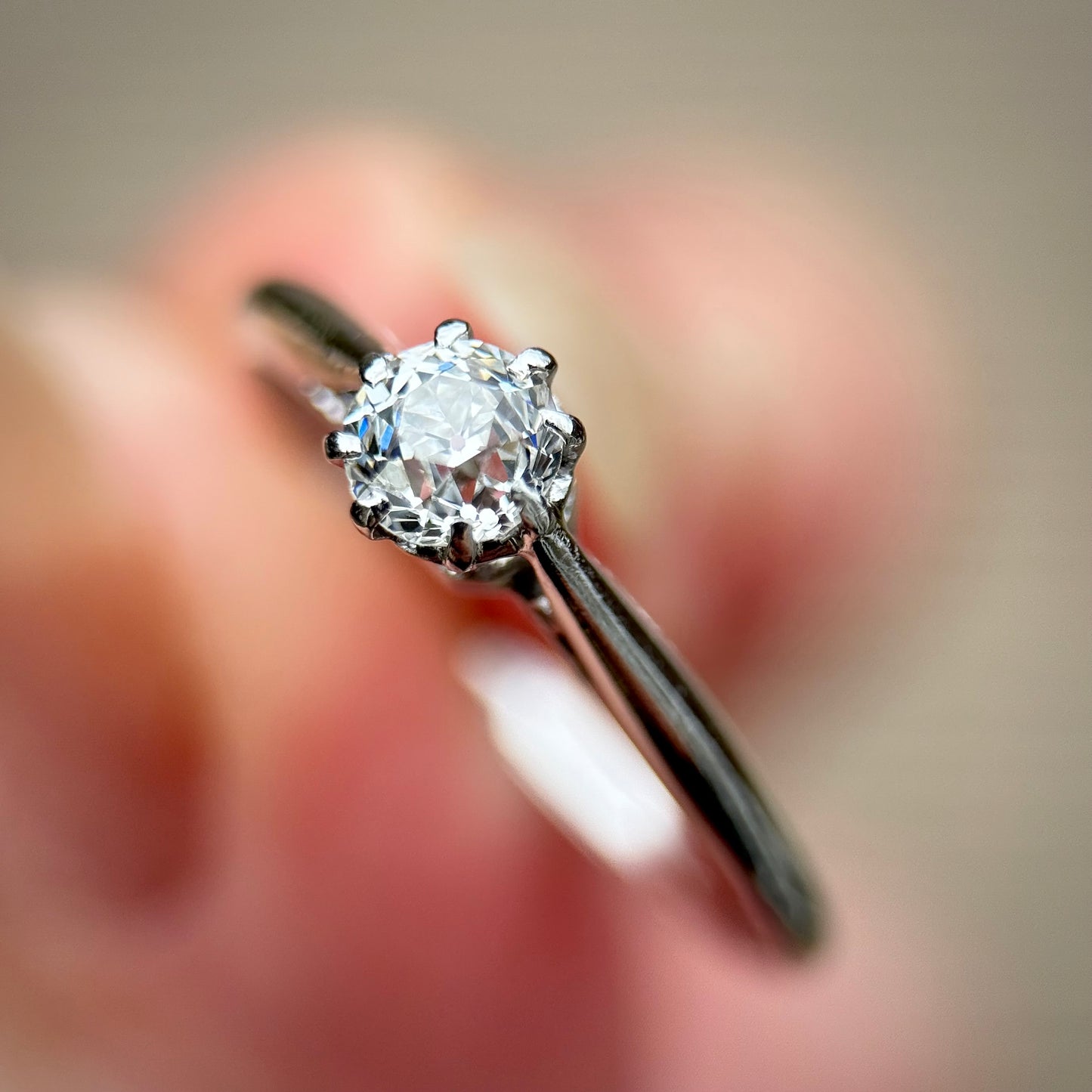 Antique Art Deco Platinum 0.375ct Old Cut Diamond Solitaire Engagement Ring