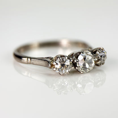 18ct Gold Antique 0.75ct Old Cut Diamond three Stone trilogy ring