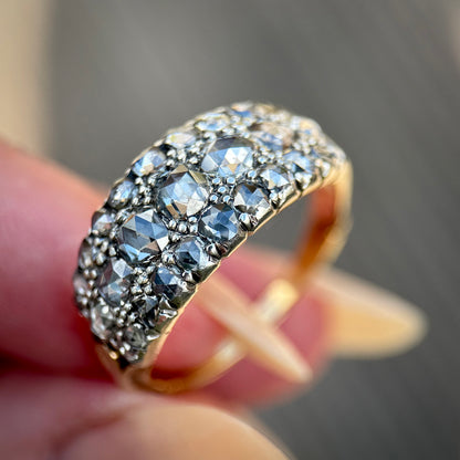 18ct Gold & Silver Antique Georgian 2.1ct Old Rose Cut Diamond Triple Row Ring