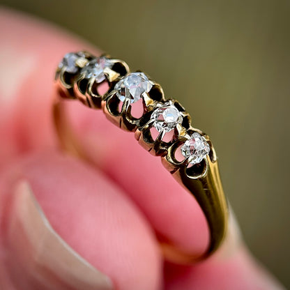 18ct Gold Antique Georgian Old Cut Diamond Five Stone Half Hoop Ring
