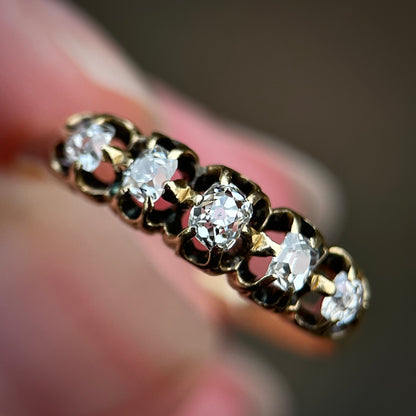 18ct Gold Antique Georgian Old Cut Diamond Five Stone Half Hoop Ring