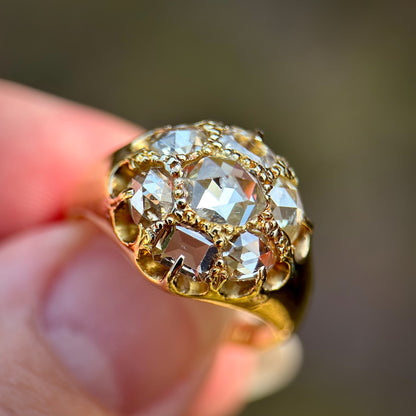 18ct Gold Antique 2.4ct old rose & table cut diamond cluster ring