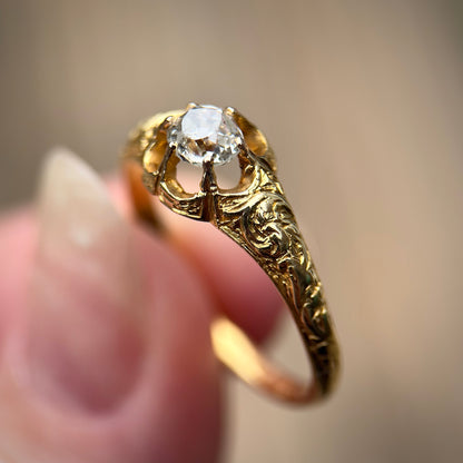 18ct Gold Antique 0.40ct Old Cut Diamond gypsy Ring