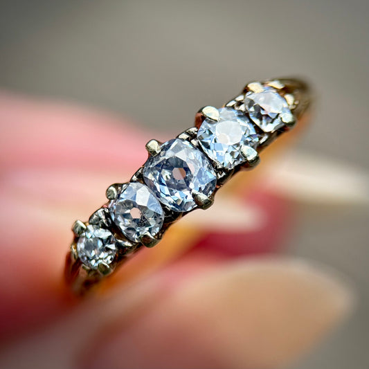 18ct Gold Antique 0.875ct Old Cut Diamond Five Stone Half Hoop Ring Size Q