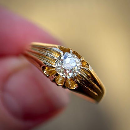 18ct Gold Antique Fully Hallmarked 0.625ct Old Cut Diamond gypsy Ring