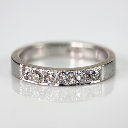 18CT White Gold 0.42ct Old Cut Diamond Half Eternity Band Ring Size N 1/2 4.5g