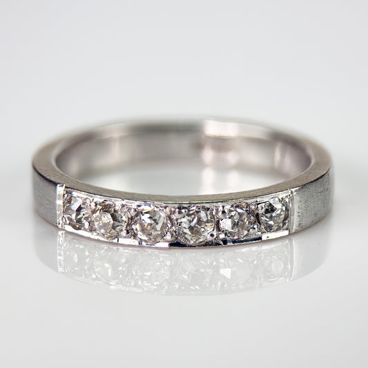 18CT White Gold 0.42ct Old Cut Diamond Half Eternity Band Ring Size N 1/2 4.5g
