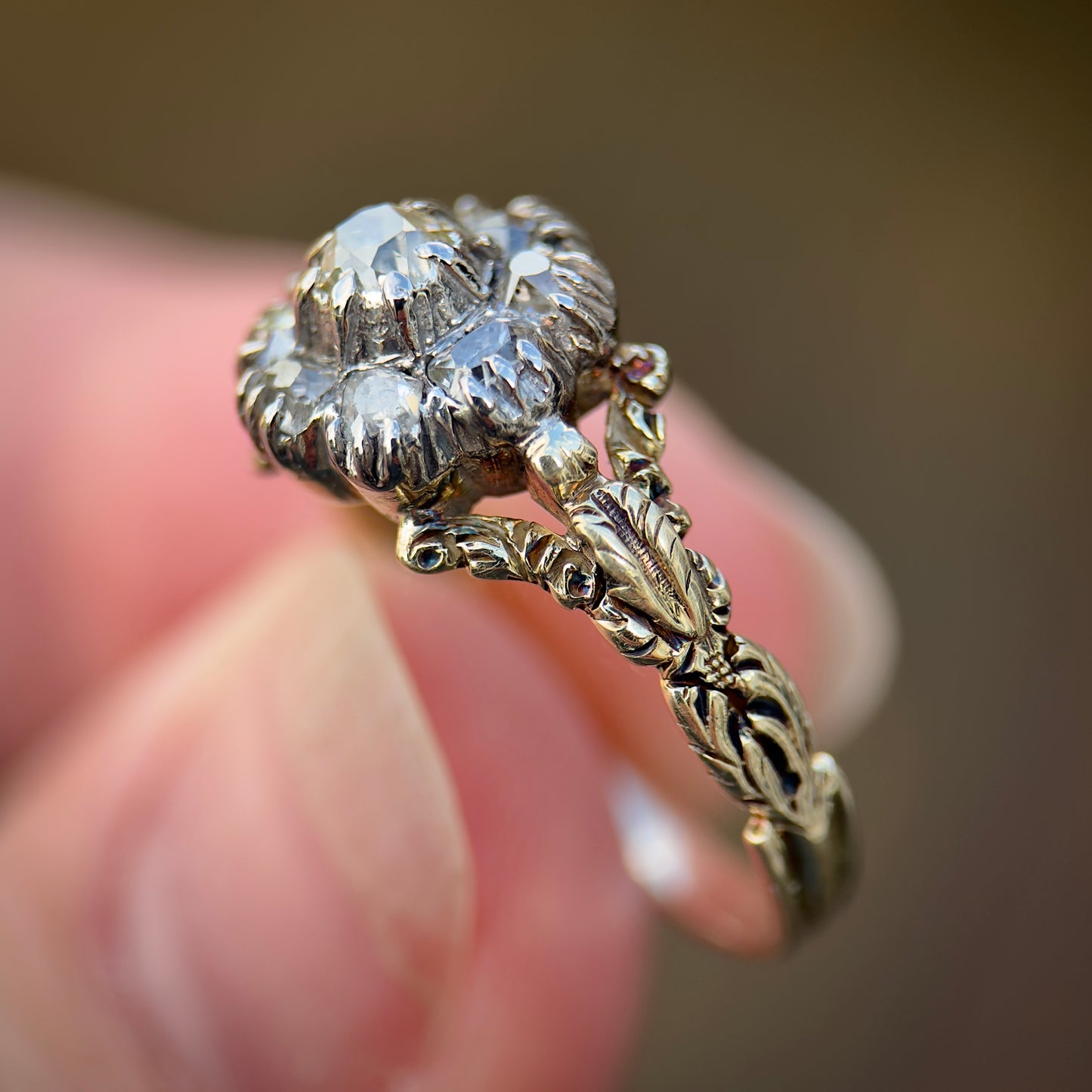 14ct Gold & Silver Antique Georgian 0.57ct Old cut diamond cluster Ring