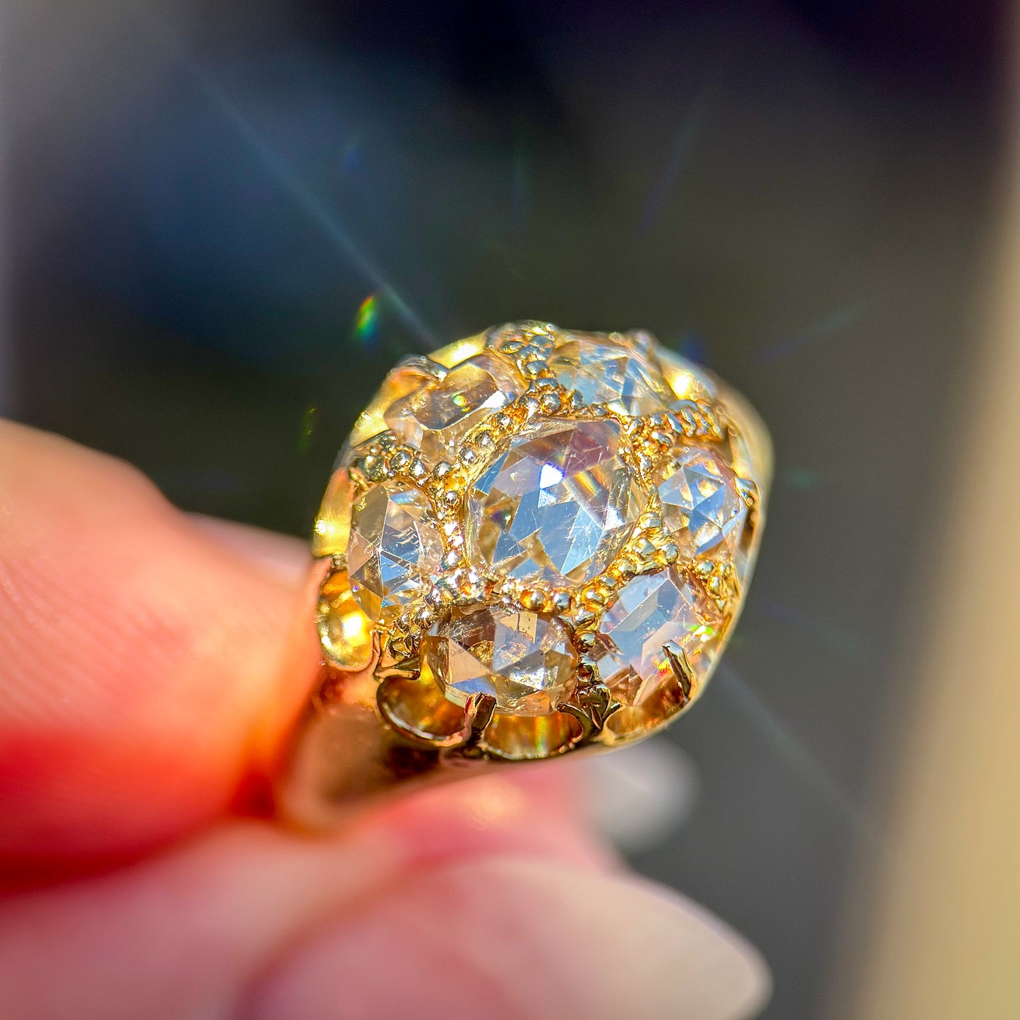 18ct Gold Antique 2.4ct old rose & table cut diamond cluster ring