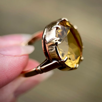 Impressive 15ct Gold Antique Georgian / Early Victorian 12.00ct Citrine Ring