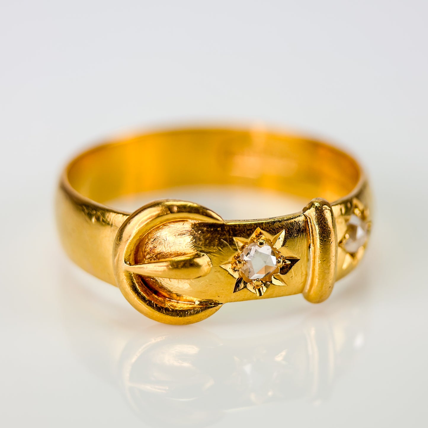 22ct Gold Antique Victorian Fully hallmarked Old Rose Cut Diamond buckle Ring