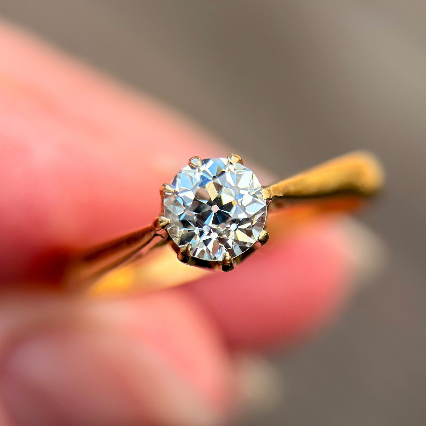18ct Gold Antique 0.77ct Old Cut Diamond Solitaire Engagement Ring