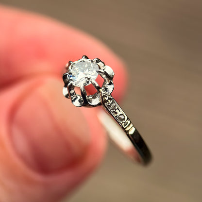18ct gold French Art Deco 0.275ct Old Cut Diamond Solitaire buttercup ring