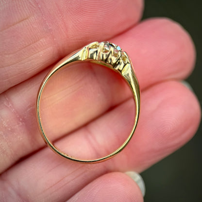 18ct Gold Antique Fully Hallmarked 1.21ct Old Cut Diamond gypsy Ring