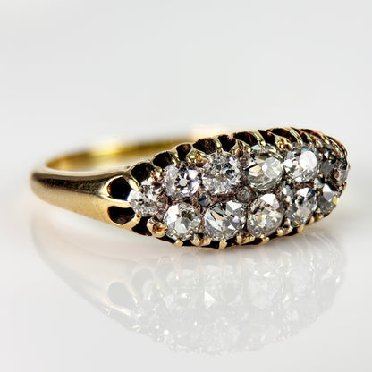 18ct Gold Antique Victorian 1.00ct Old Cut Diamond double two row boat Ring