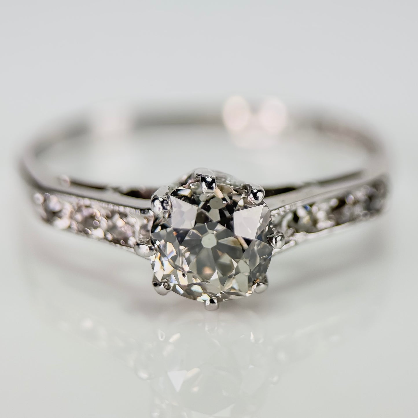 18ct White Gold 1.25ct Old Mine Cut Diamond Solitaire Engagement Ring