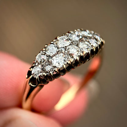 18ct Gold Antique Victorian 1.00ct Old Cut Diamond double two row boat Ring