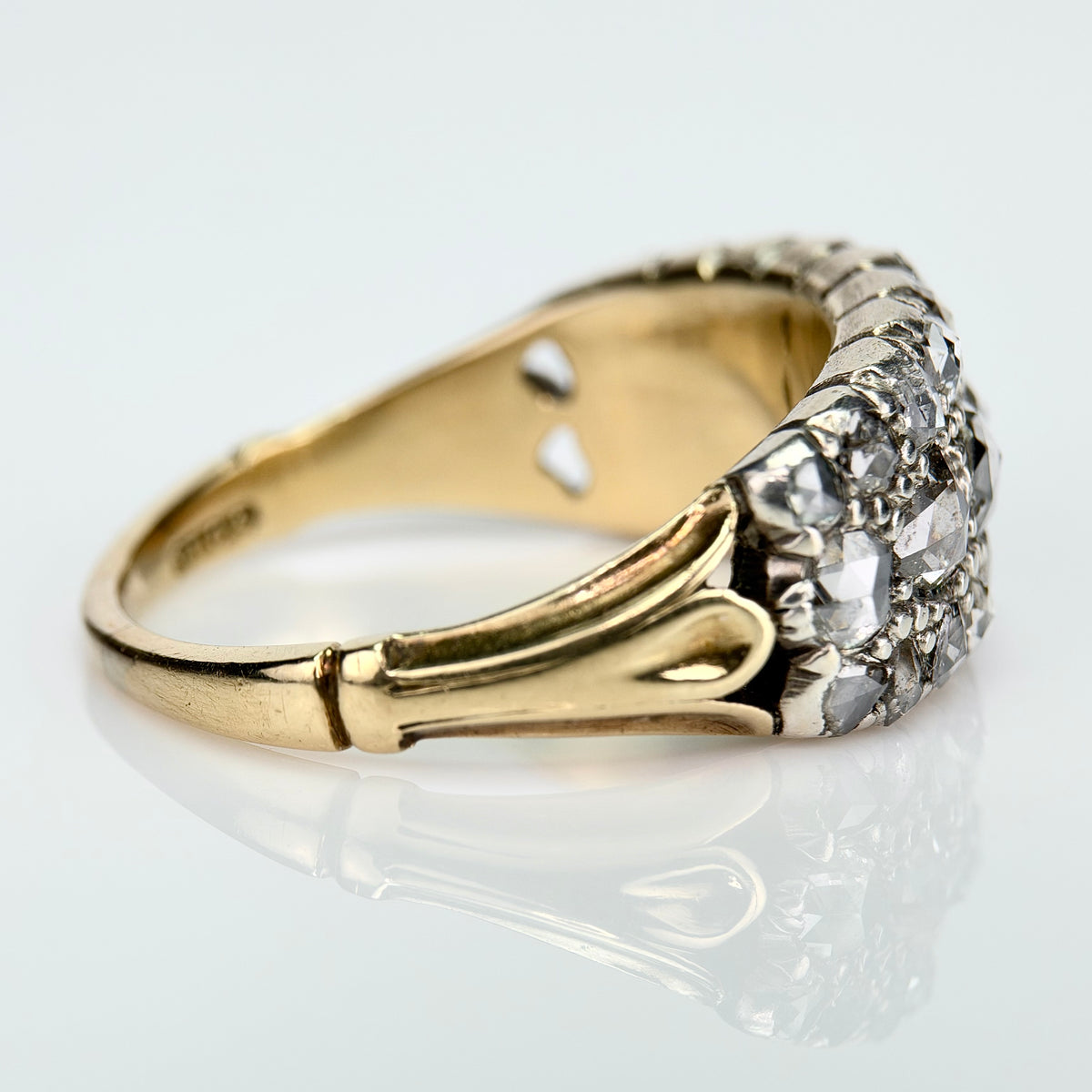 18ct Gold & Silver Antique Georgian 2.1ct Old Rose Cut Diamond Triple Row Ring