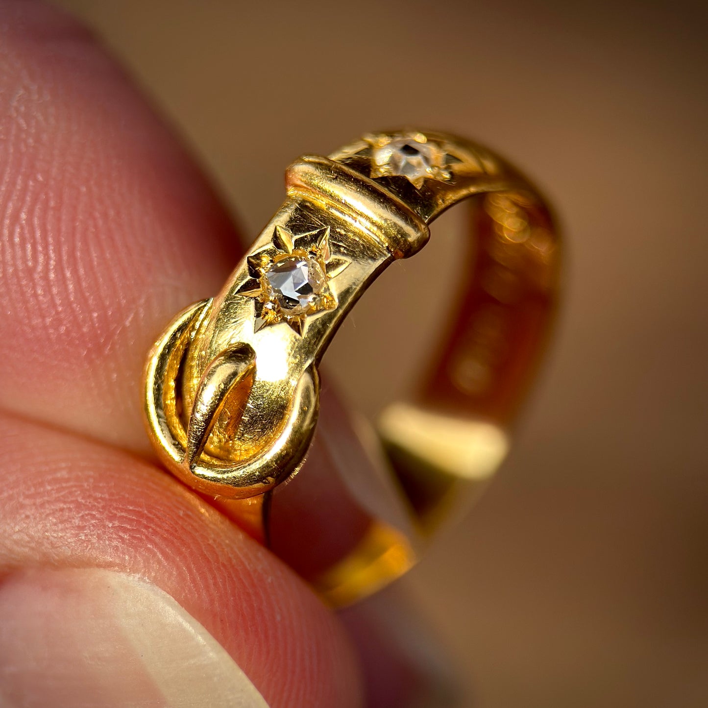 22ct Gold Antique Victorian Fully hallmarked Old Rose Cut Diamond buckle Ring
