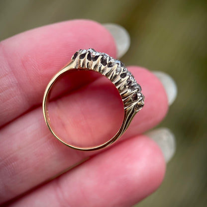 18ct Gold Antique Victorian 1.20ct Old Cut Diamond double two row boat Ring