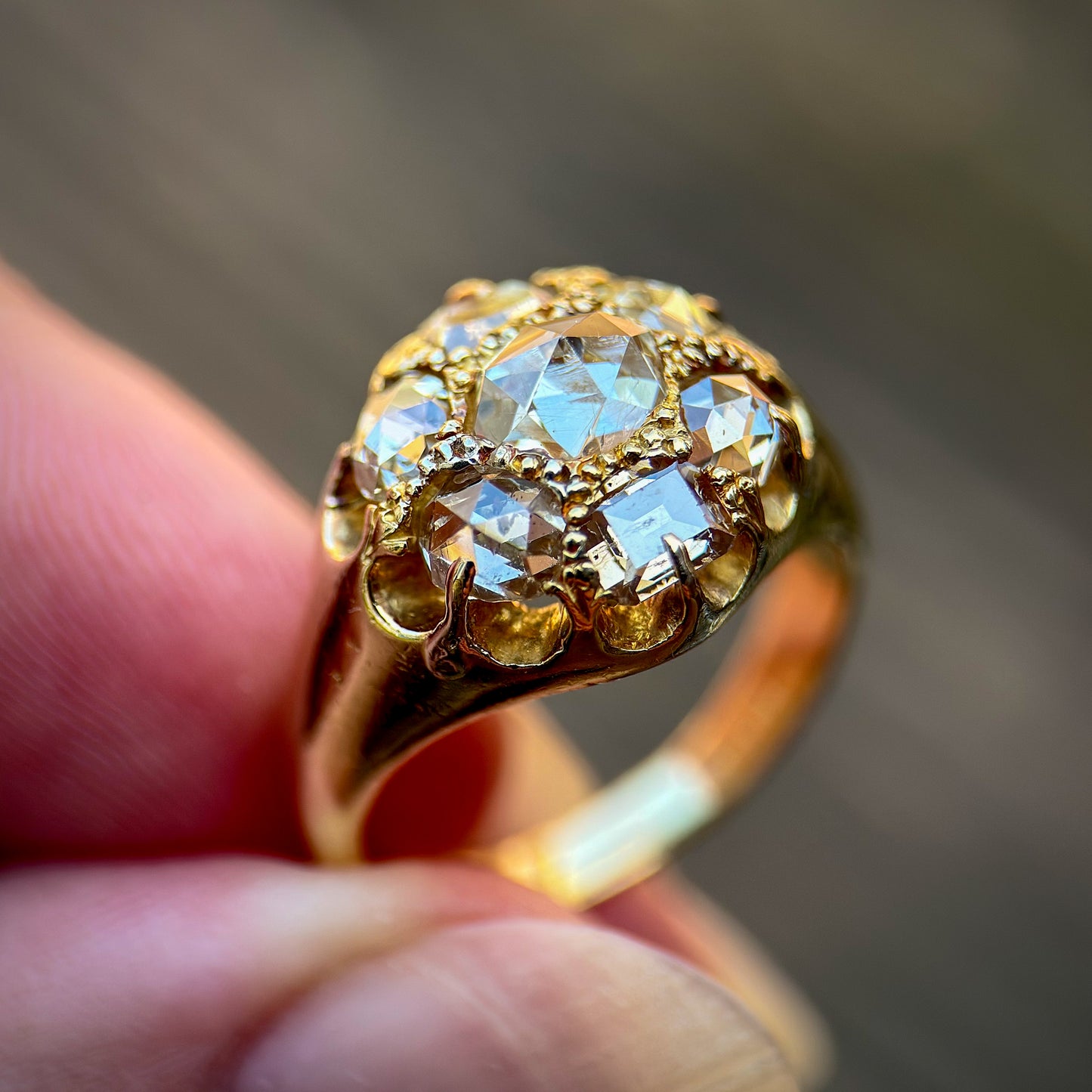 18ct Gold Antique 2.4ct old rose & table cut diamond cluster ring