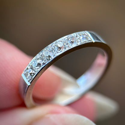 18CT White Gold 0.42ct Old Cut Diamond Half Eternity Band Ring Size N 1/2 4.5g