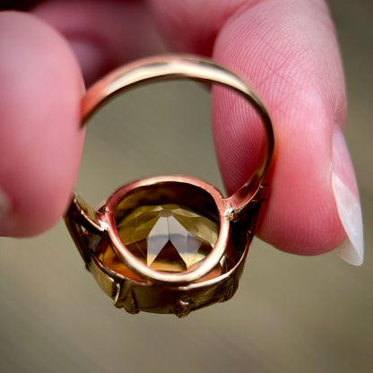 Impressive 15ct Gold Antique Georgian / Early Victorian 12.00ct Citrine Ring