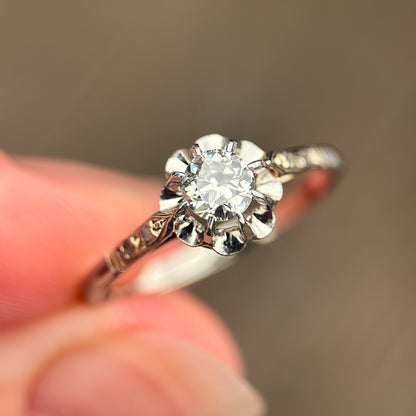18ct gold French Art Deco 0.275ct Old Cut Diamond Solitaire buttercup ring