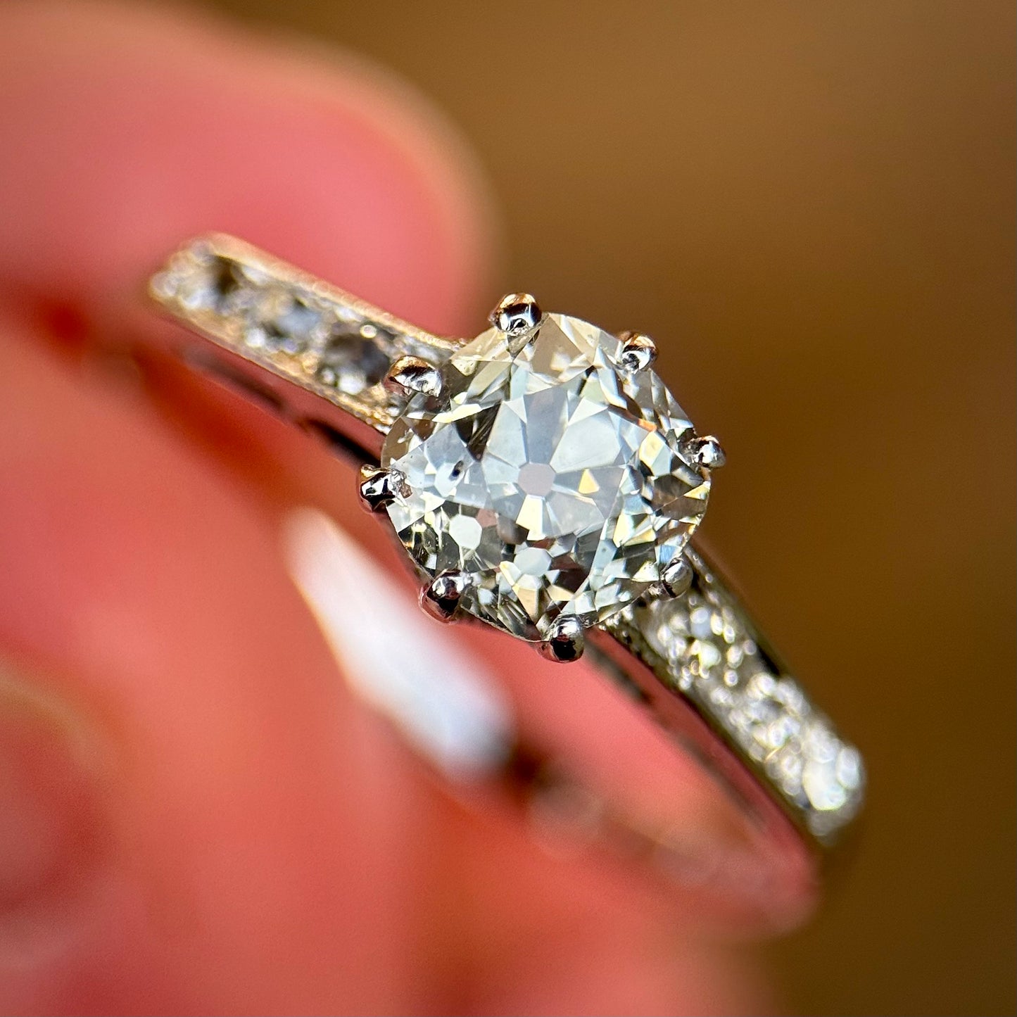 18ct White Gold 1.25ct Old Mine Cut Diamond Solitaire Engagement Ring
