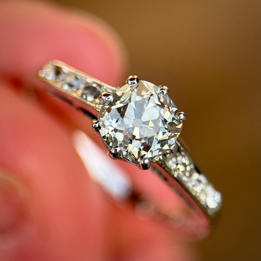 18ct White Gold 1.25ct Old Mine Cut Diamond Solitaire Engagement Ring