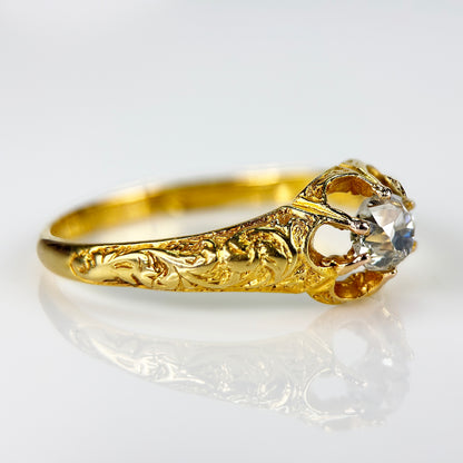 18ct Gold Antique 0.40ct Old Cut Diamond gypsy Ring