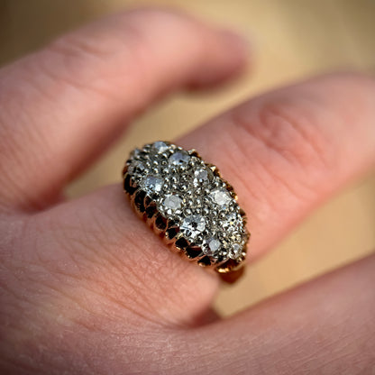 18ct Gold Antique Victorian 1.20ct Old Cut Diamond double two row boat Ring