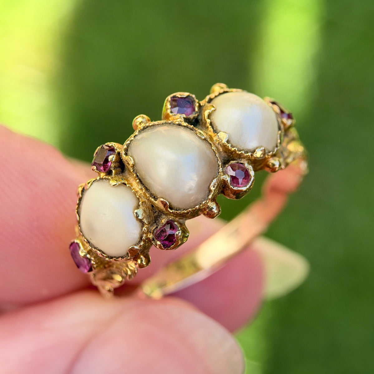 18ct Gold Antique Georgian Pearl & Ruby ring
