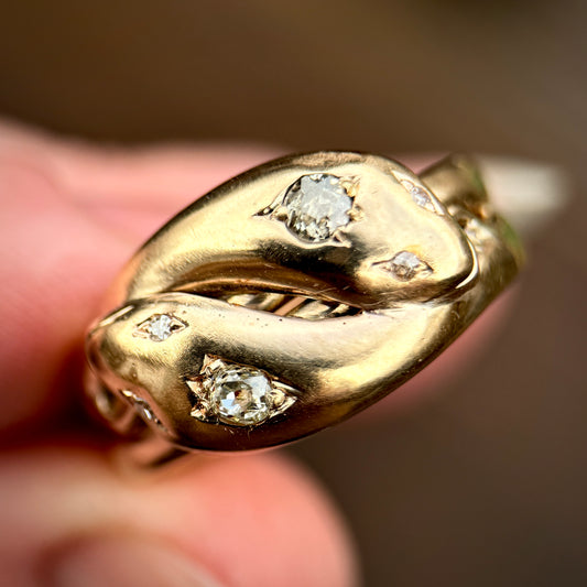 18CT Gold Antique Fully Hallmarked Victorian Old Cut Diamond Snake Ring 8.2g