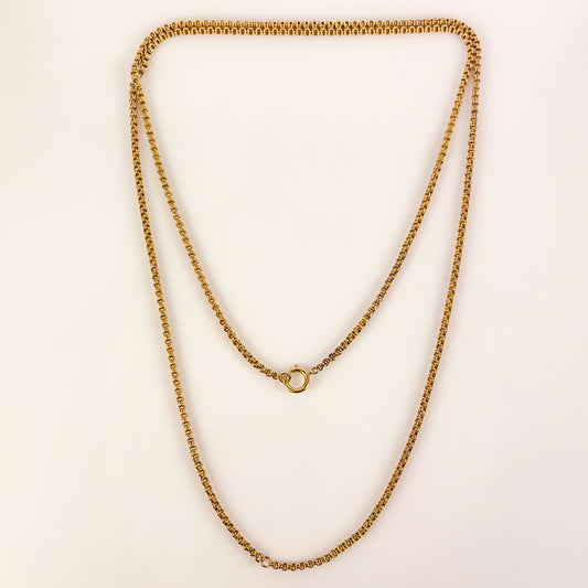 9ct yellow gold Antique ribbed belcher long guard muff chain 38.5" 19.60 grams
