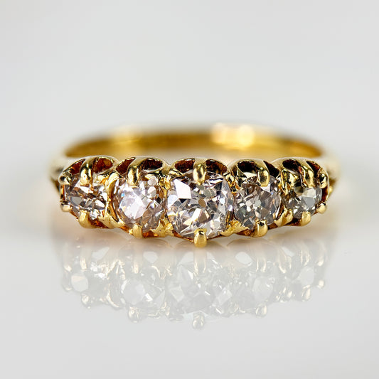 18ct Gold Antique 1.15ct Old Cut Diamond Five Stone Half Hoop Ring Size O